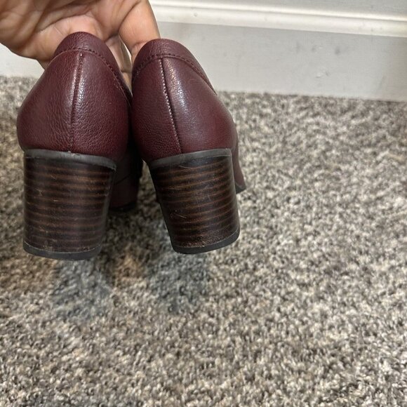 Franco Sarto Penny Loafer Pumps Heel Shoe Maroon Red Leather Block Heel US 6.5 - Picture 4 of 6